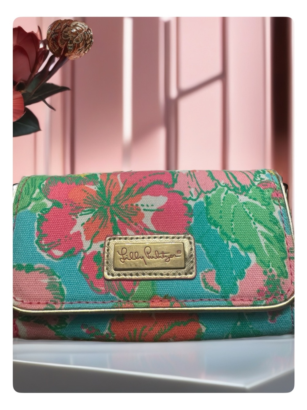 Lilly Pulitzer Tropical Floral Canvas Wallet in Pink, Green & Blue